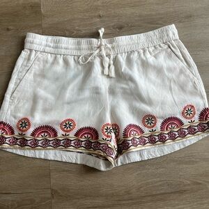 Ann‎ Taylor Loft Embroidered Ivory Linen Blend Shorts Women’s Size M